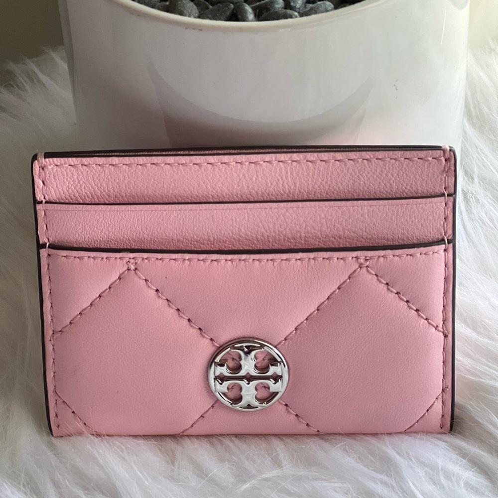 Tory Burch card holder in pink plie